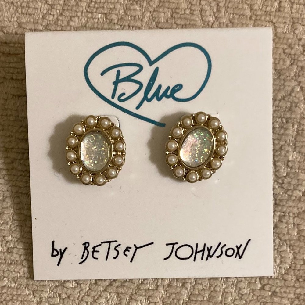 Betsey Johnson Pearl and Gold Tone Statement Stud Earrings